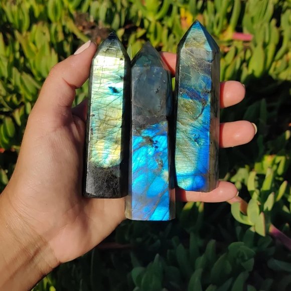 Natural Labradorite Healing Obelisk Crystal Wands Reiki Tower Point Ornaments - Picture 3 of 5